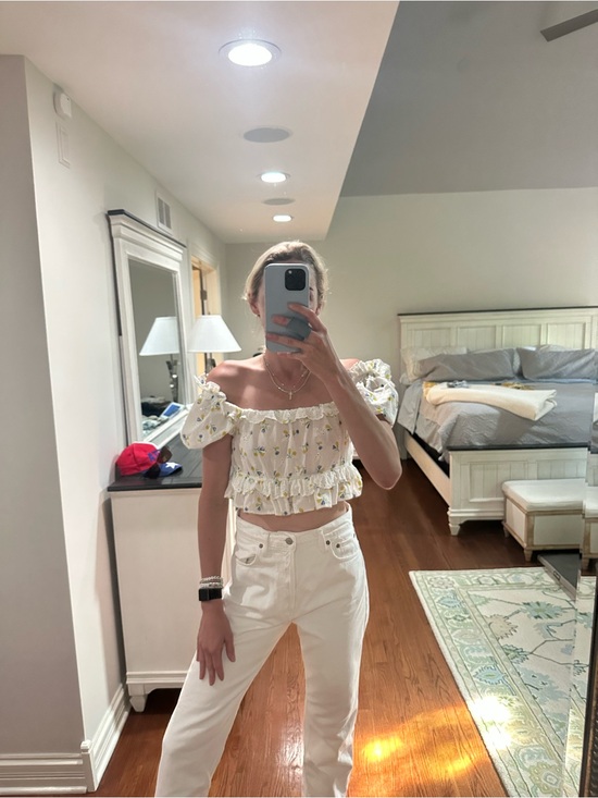 Zara Tops - White Floral Off-Shoulder Ruffled Crop Top